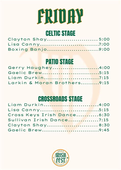 irish fest schedule 2023